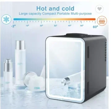 コンパクトなLEDミラー付きミニブラック美容冷蔵庫、小型冷蔵庫と冷蔵庫、6l