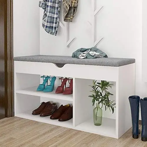 

Shoe Bench, Entryway Shoe Bench with Drawers, Wooden Shoe Cabinet Bench with Cushion Seating, Shoe Cubby Bench for Entryway Ha