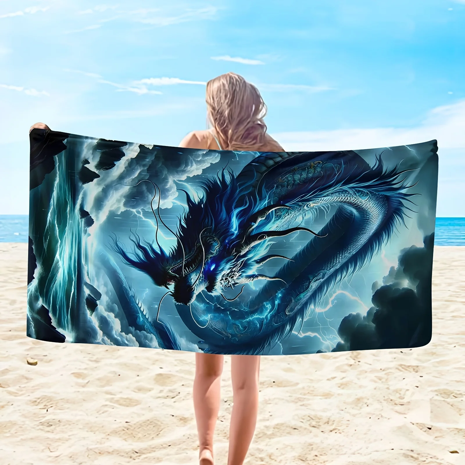 Dragon Patterned Microfiber Beach Towel for Travel