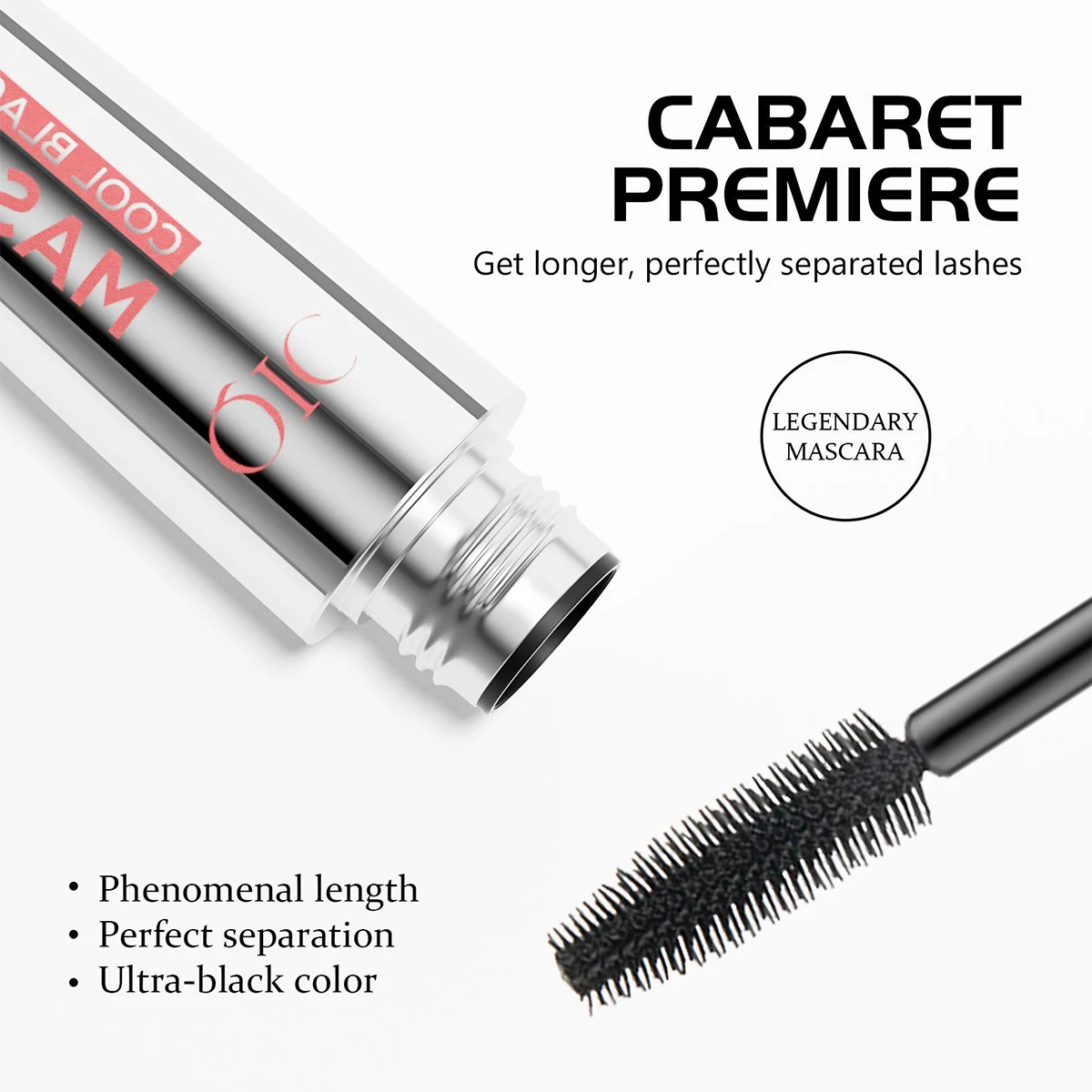 Cool Black Mascara, waterproof and sweatproof, no smudging, no makeup removal, long, curling and volumizing mascara