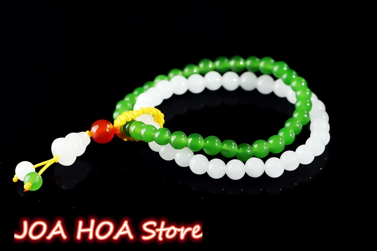 

Two-color Round Bead Bracelet Natural White Gold Silk Jade Green Color Bangle Accessories Jewelry Fine Hand Ring