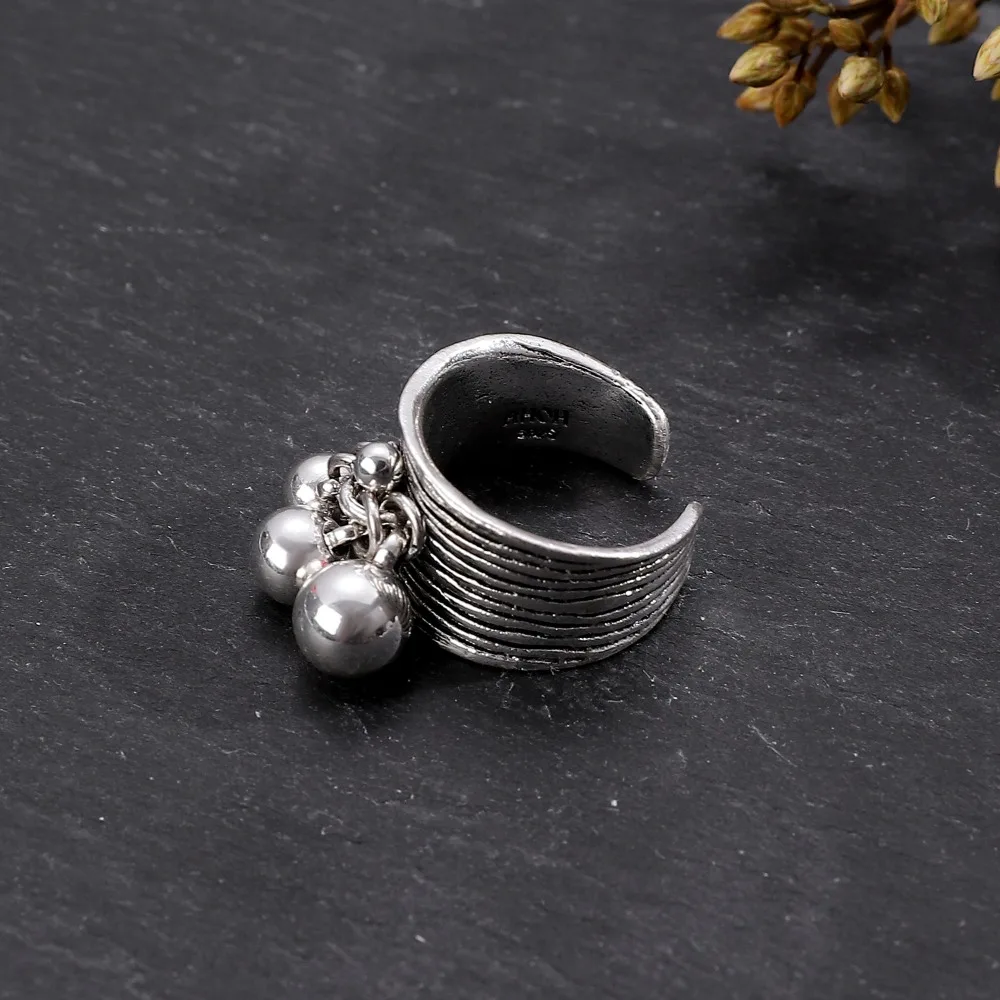 Simple Retro Texture Sense Ring Multiple Balls Pendant Opening Adjustable Index Finger Rings for Women Jewellery Accessory Gifts