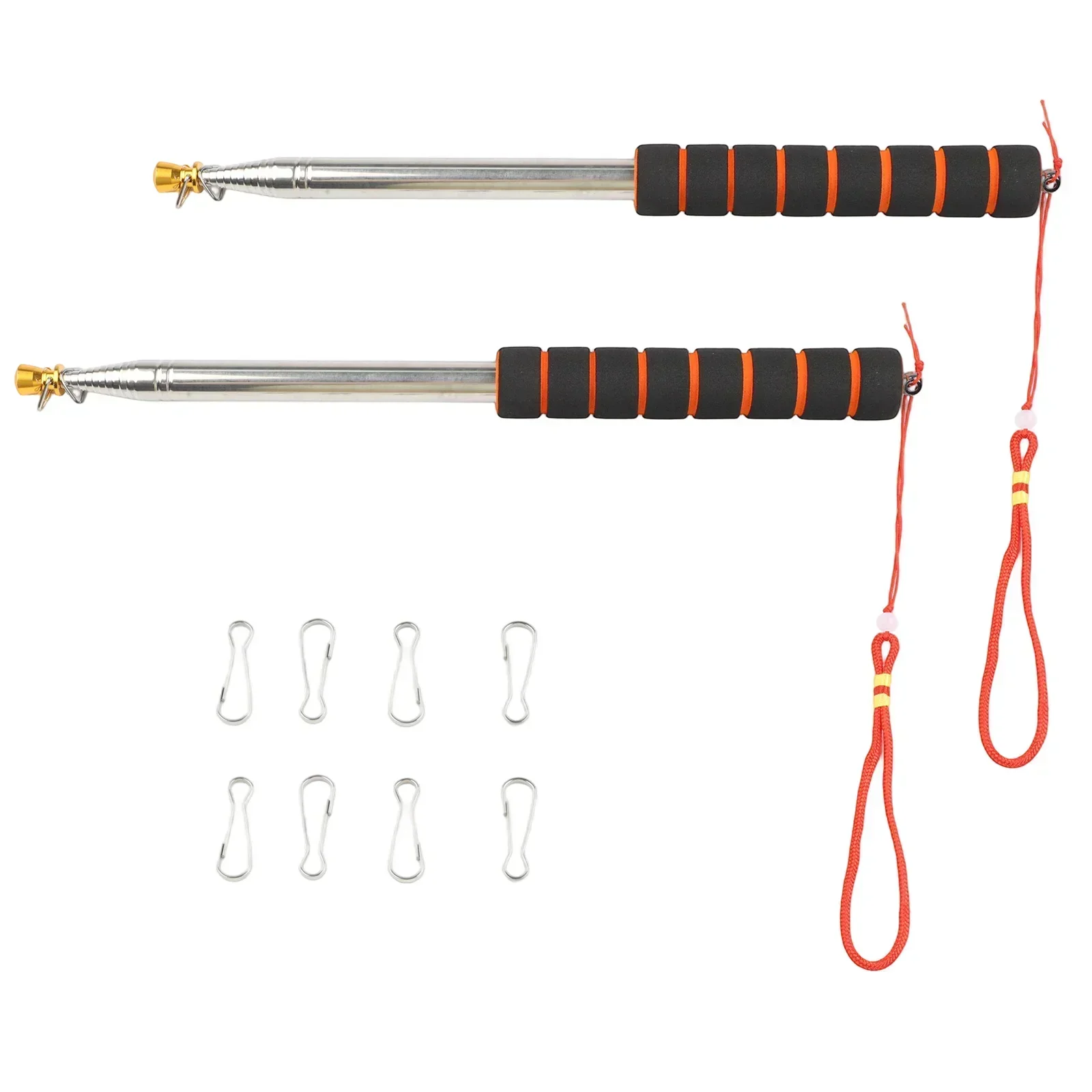 

2pcs Flagpoles With 8pcs Clips Adjustable Stainless Steel 3 Meters Telescopic Handheld Flagpole Set For Parades Rallies Sports