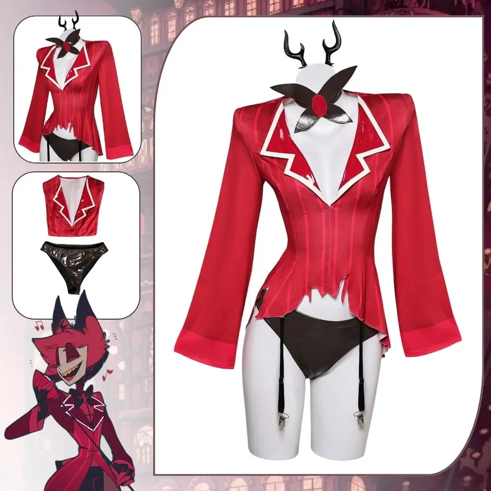 Disfraz de Cosplay de Alastor Hazzbin Fantasia, lencería de Hotel, tocado, disfraz para mujer adulta, traje de fiesta de Carnaval de Halloween