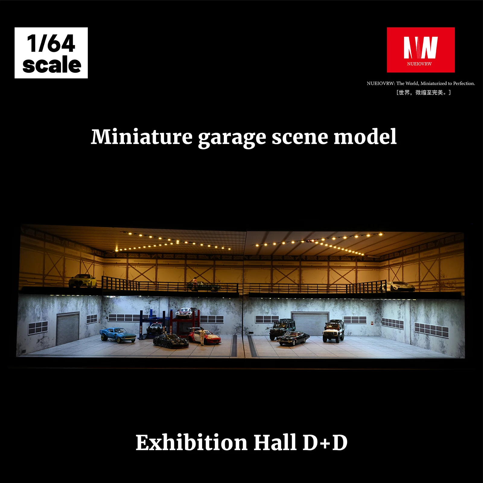 1/64 Diorama Car Garage Model LED Lighting Car Parking Lot Showroom Scene Display Model Gift Toys