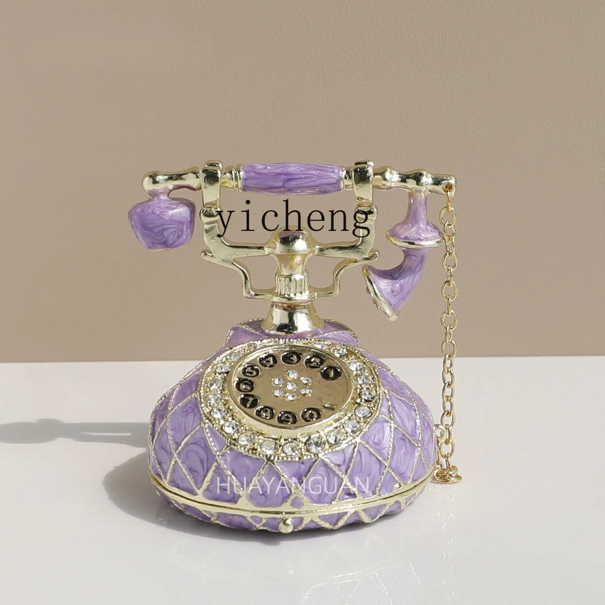 

LSL Purple Telephone Jewelry Box Home Enamel Handmade Ornament Vintage Wedding Decoration