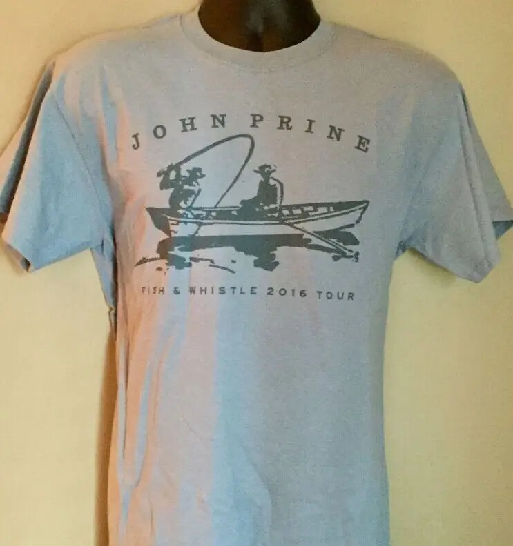 John Prine 2016 Tour T-Shirt, Vis En Fluit, Ijsgrijze Kleur Te6784