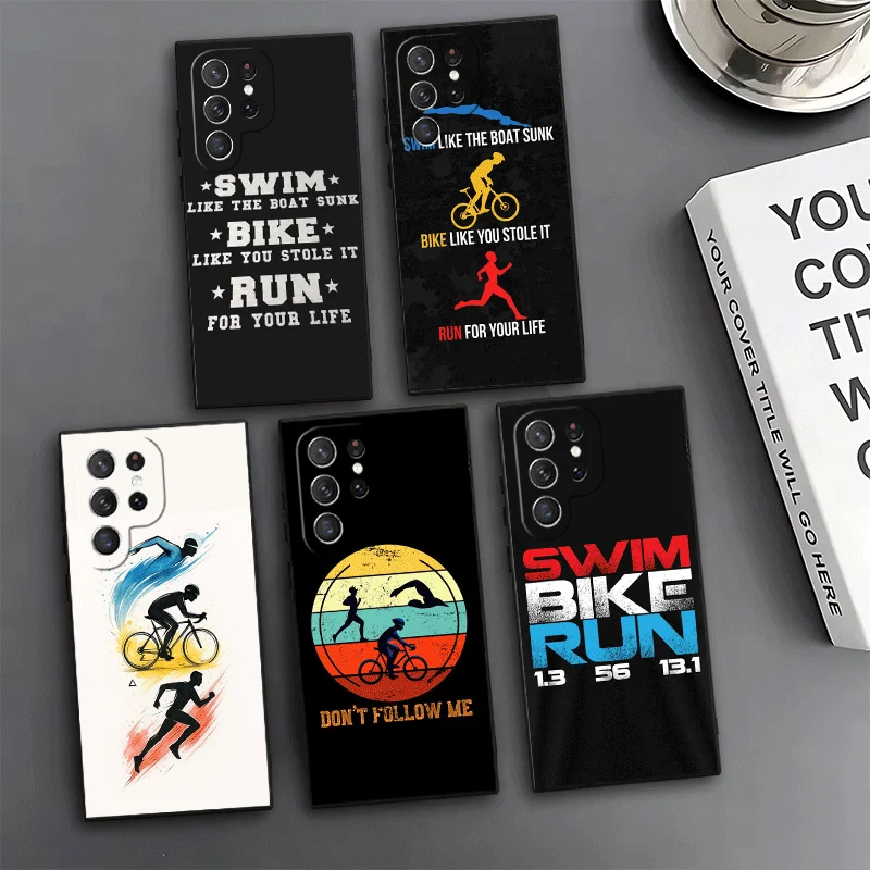 Triathlon Swim Bike Run Phone Case For Samsung Galaxy S24 S25 S26 Ultra S23 Plus S22 S21 FE S20 + Edge Pattern Customized Cover
