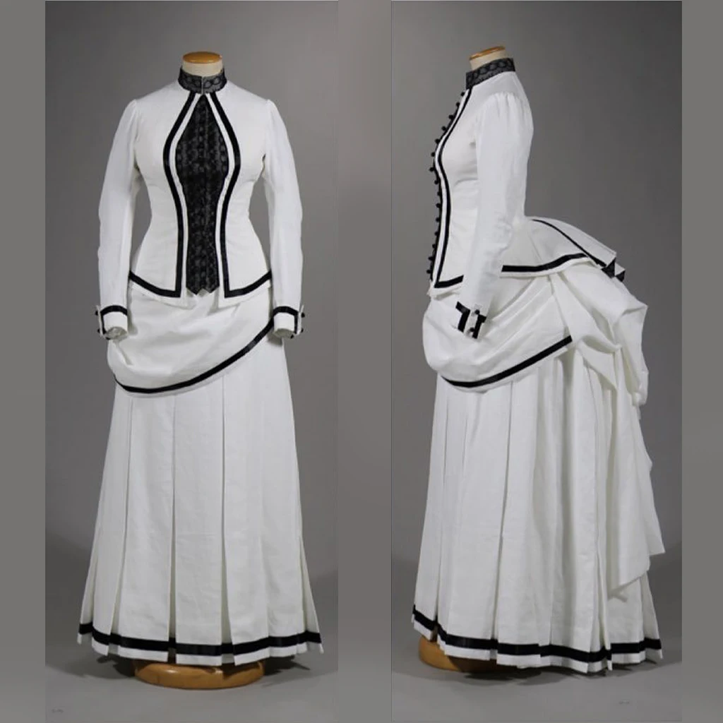 1860s Victotian White Bustle Ball Gown Costume Women Vintage Victorian Georgian Bustle Dress Queen Princess Travel Set