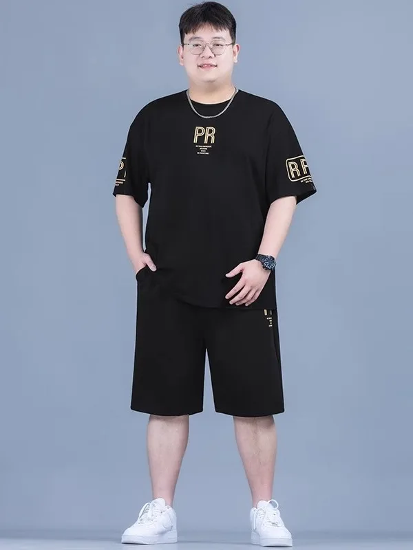 

plus Size Men's Summer Casual T-irt orts Set Loose Fit ort Sve Comfortable Polyester Sportswear for Big Men