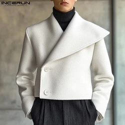 Fashion Casual Style Tops INCERUN 2025 Men's Cropped Asymmetrical Collar Suit Coat Streetwear Male Hot Sale Long Sleeved Blazers