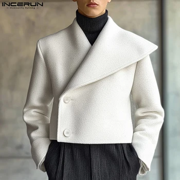 Fashion Casual Style Tops INCERUN 2025 Men's Cropped Asymmetrical Collar Suit Coat Streetwear Male Hot Sale Long Sleeved Blazers