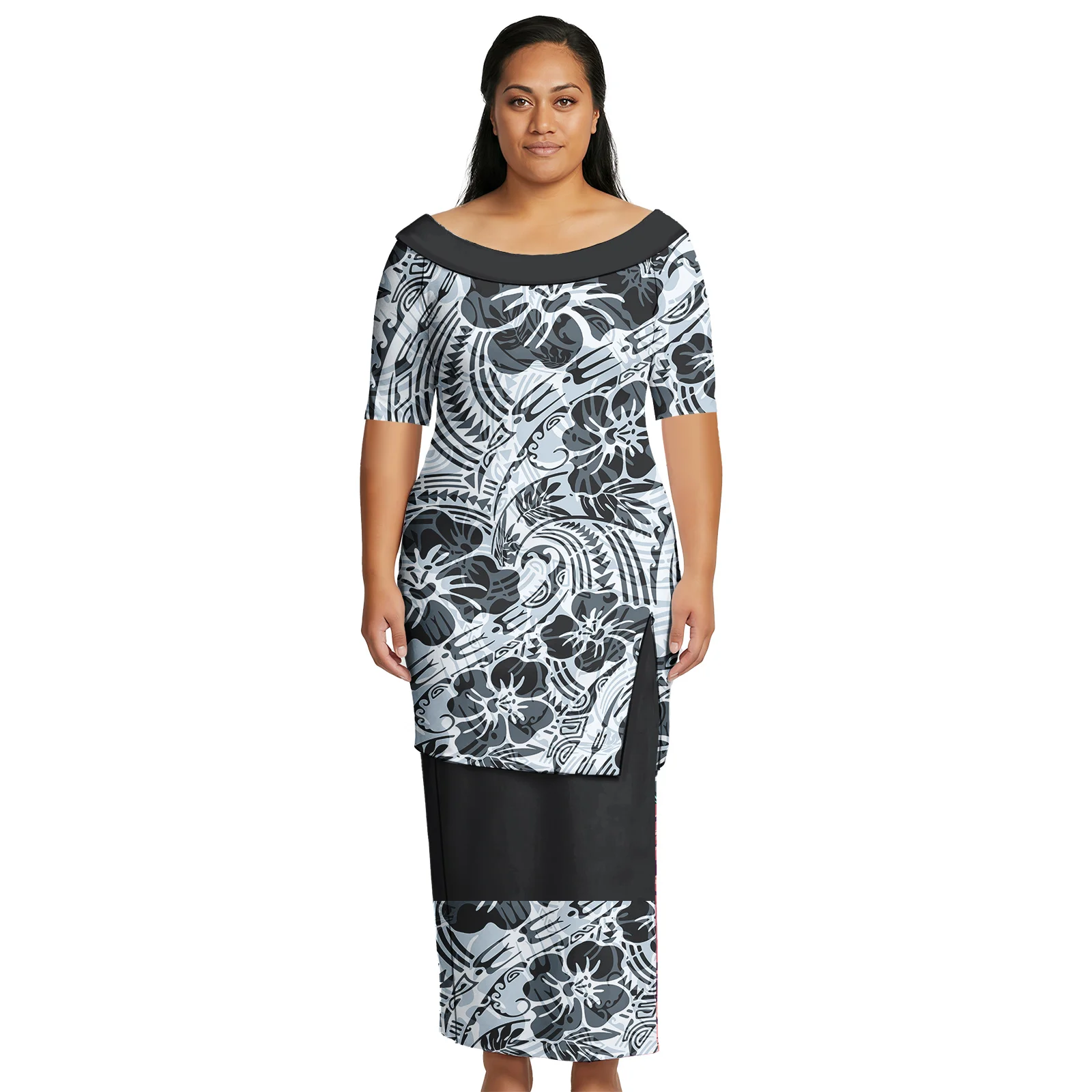 Ethnic Style Custom Lady Wear Samoan Women Elegant Clothes Polynesian Top and Maxi Skirts Suit Aloha Dress Set Puletasi Ladies