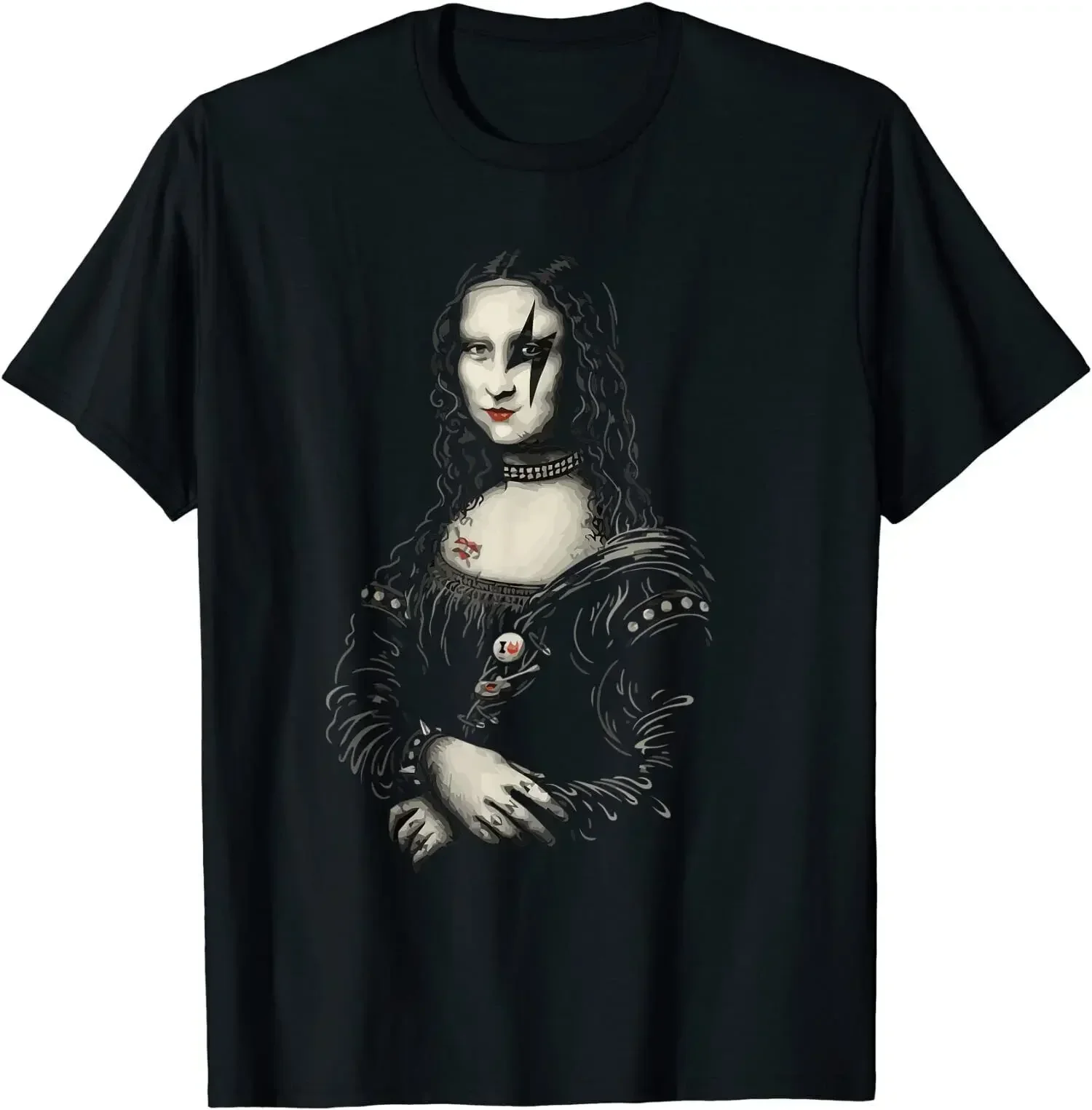 Heavy Metals Gothic MonaLisa Funny Rock O-Neck Cotton T Shirt Men Casual Short Sleeve Tees Tops Harajuku Streetwear