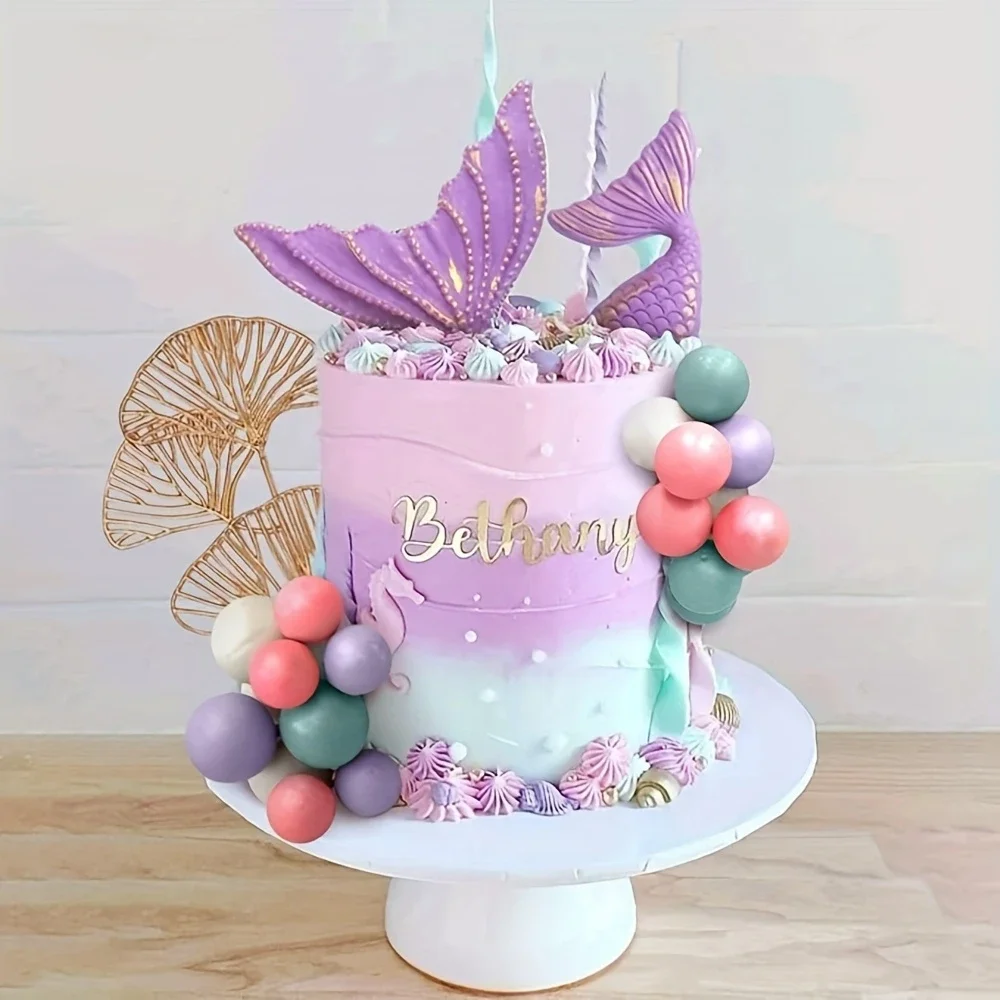 Meerjungfrauen Kuchen Topper Lila Meerjungfrauen Schwanz Perle Kugeln Kuchen Dekorationen DIY für Meerjungfrauen Geburtstag Taufe Hochzeit Party Dekor