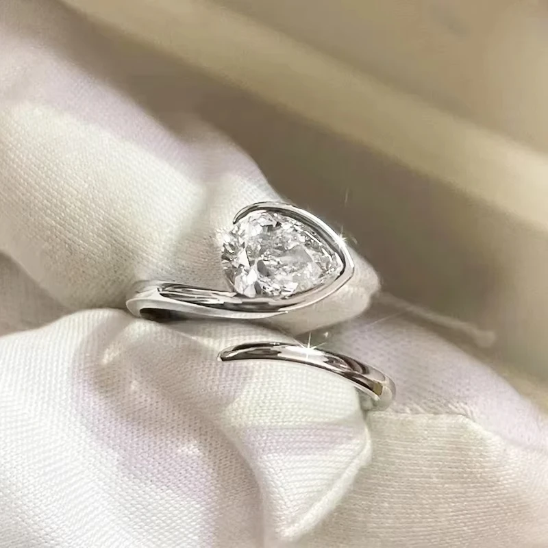 MUXIFC 1.5ct Pear Cut Moissanite Ring for Women D VVS1 Solitaire Diamond Wedding Band with GRA Certified Adjustable Open Rings