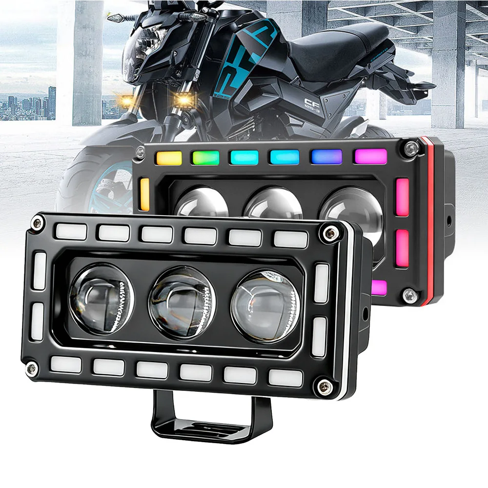Colorful running water motorcycle spotlight 3 beads marquee aperture strong light waterproof electric vehicle spotlight