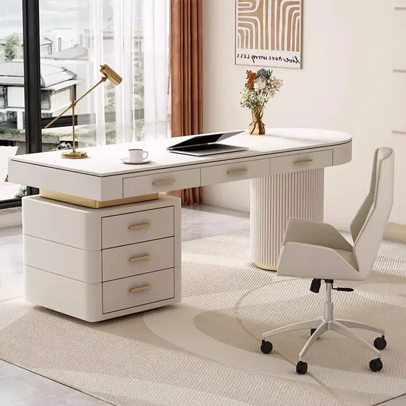 طاولة ورشة عمل مكتب أوتوماتيكي على شكل حرف L تعديل ارتفاع الألعاب كرسي أبيض مساعد ملحقات دراسة المكتب التنفيذي الحركة