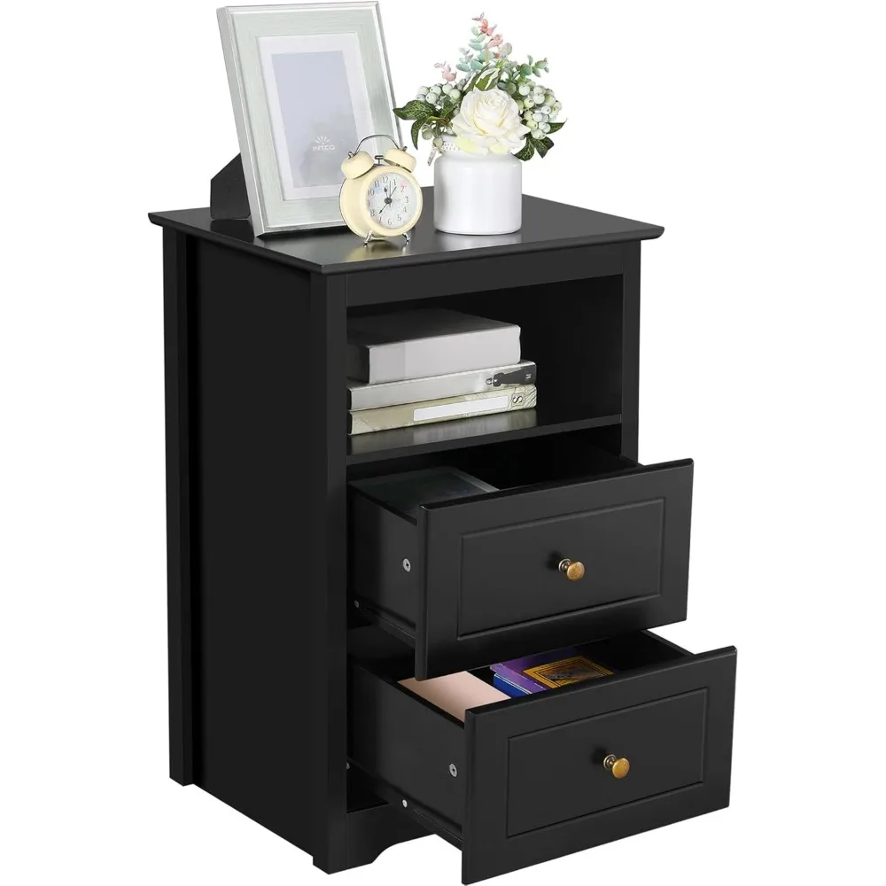 

Tall Nightstand with 2 Drawer and 1 Cubby, 29" High Bedside Table Wooden Storage Cabinet Bed Side Table with Drawer