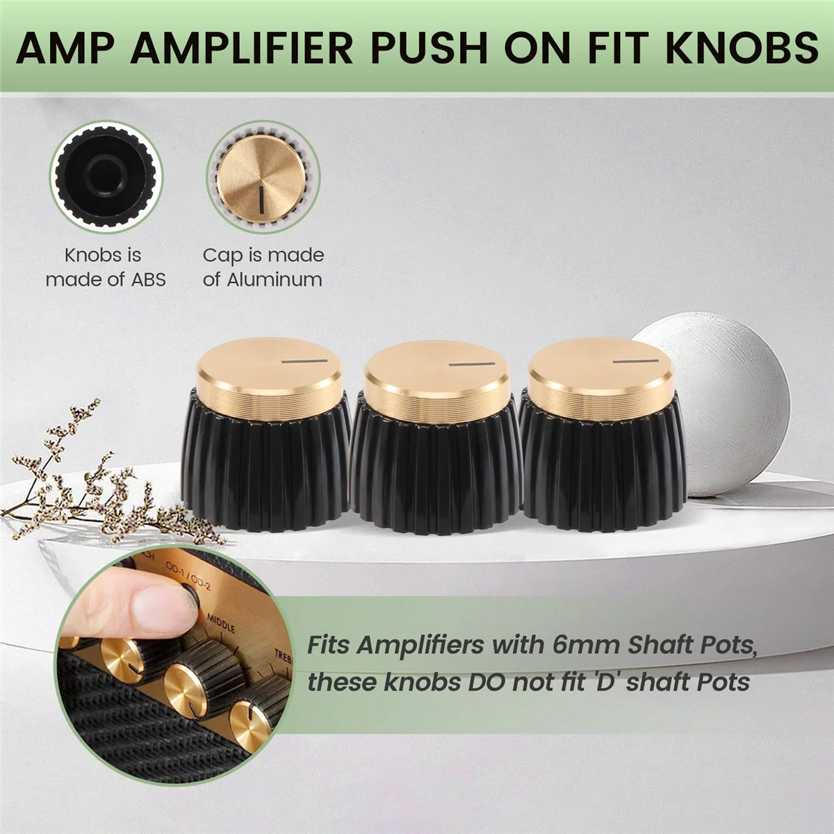 15 ชิ้นกีตาร์ AMP เครื่องขยายเสียง Push on Fit ลูกบิดสีดําทองอลูมิเนียมด้านบนเหมาะกับ 6 มิลลิเมตรเส้นผ่านศูนย์กลางหม้อเครื่องขยายเสียง