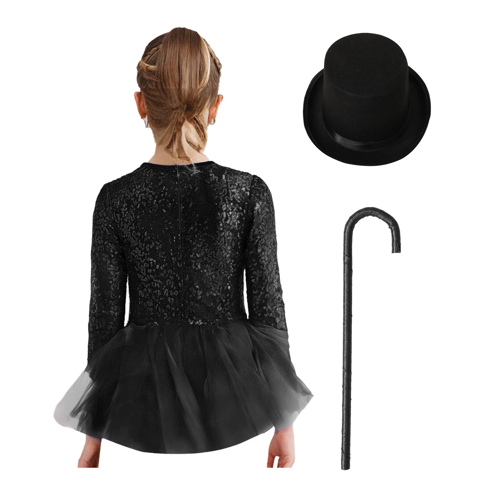 أطفال بنات ملابس رقص الجاز هالوين كرنفال السيرك الساحر تأثيري الملابس الترتر سستة تول متجنب يوتار مع قبعة #4