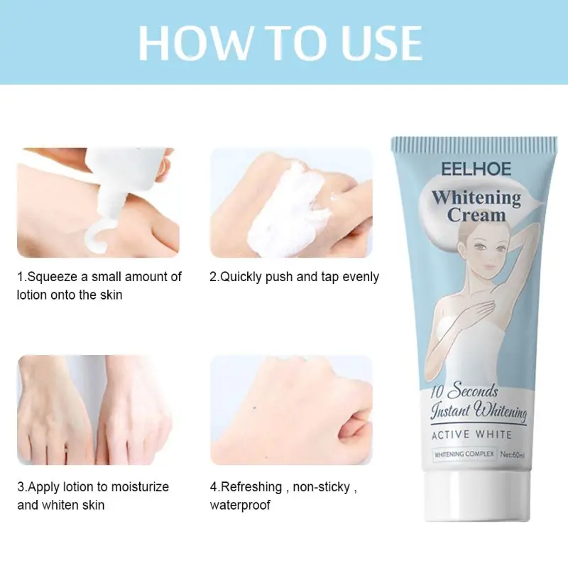 60ml Instant Whitening Body Cream Bleaching Armpit Knees Elbows Private Areas Blemish Brighten Skin Tone Sensitive Beauty Health