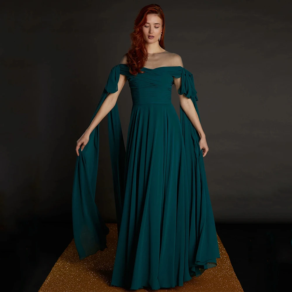

Customized Elegant Evening Dress A Line Mesh Tulle O Neck Modern Women's Formal Evening Gowns Off the Shoulder Party Dresses