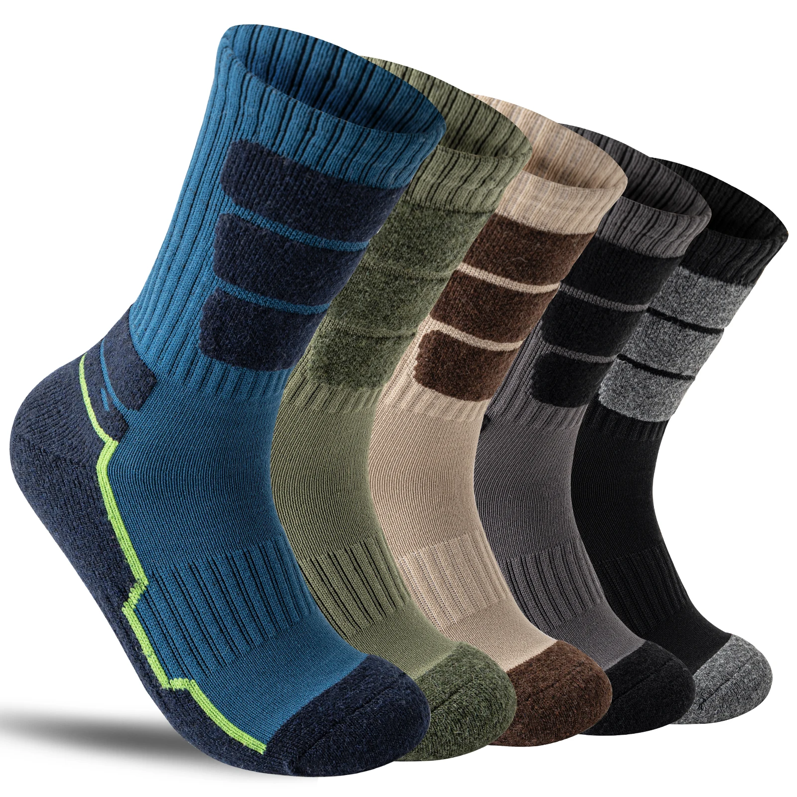 Image of 5 Paar Wandersocken aus Merinowolle für Damen und Herren, Kompressionsunterstützung, schweißabsorbierend, atmungsaktiv, dickes Kissen, als Festival-Geschenksocke