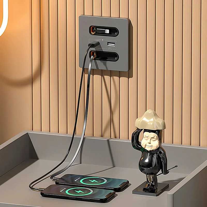 

​​EU Standard Switch Socket | 20W Dual USB-C/USB-A Quick Charge Panel with Retractable Cord for Phones/Tablets​