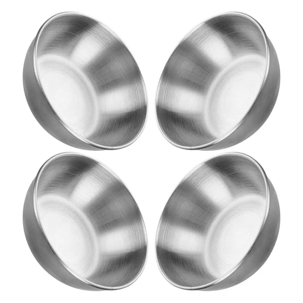 Cuencos de inmersión de acero inoxidable, plato pequeño para salsa de soja de 60Mm, recipiente para condimentos de pepinillos con borde liso, cuenco para servir en la cocina, 4 Uds.