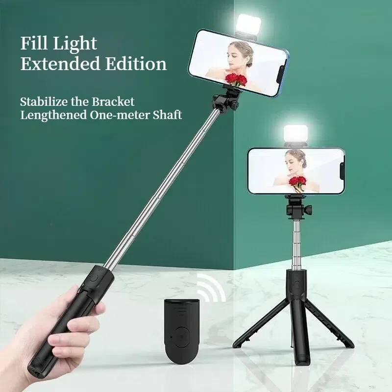 

Cell Phone Selfie Stick Tripod Blue-tooth Remote Wireless Selfi Stick Phone Holder Stand with Beauty Fill Light for Phone