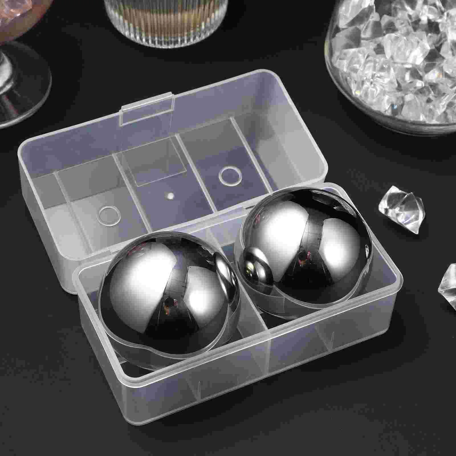 2 Pcs Steel Ice Cubes Stainless Puck Spheres Stone Ball Silver Whiskey Balls Man Beverages