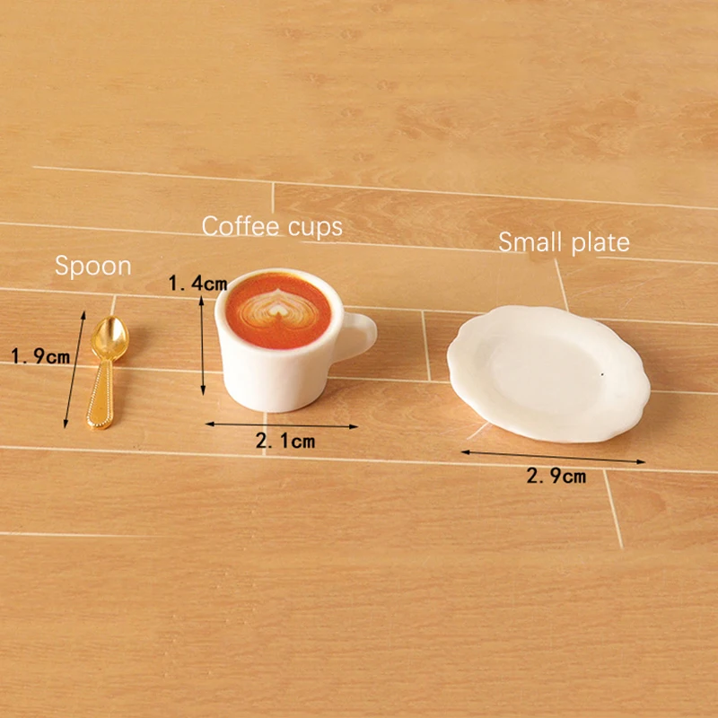3Pcs/Set Mini Coffee Cup Spoon Afternoon Tea Model Tableware Miniature Latte For Dolls House Play House Decor Toys