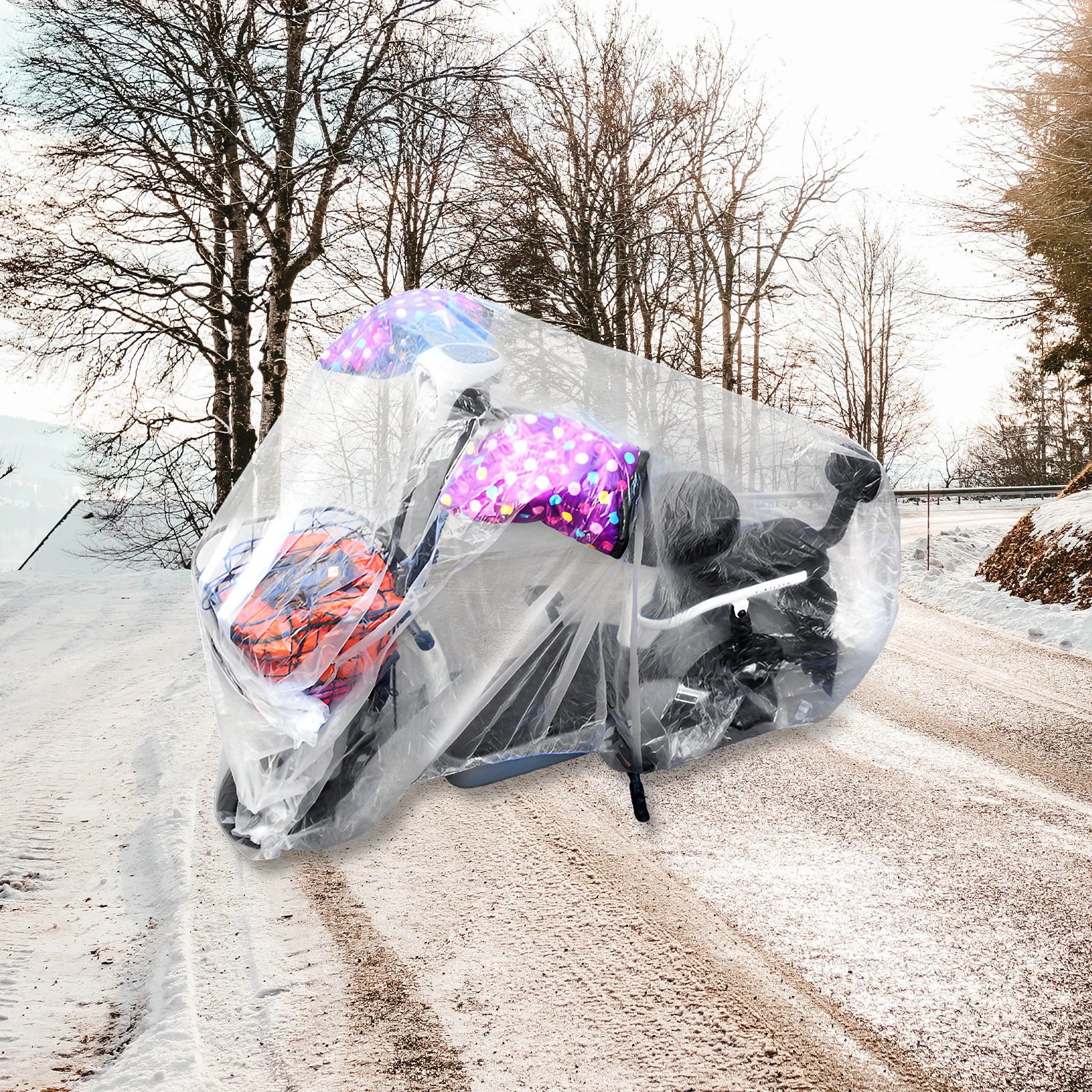 

4pcs Motorcycle Cover Transparent Waterproof PE Material Bike Jacket Electric Bicycle Fitted Covers Disposable Protective Summer