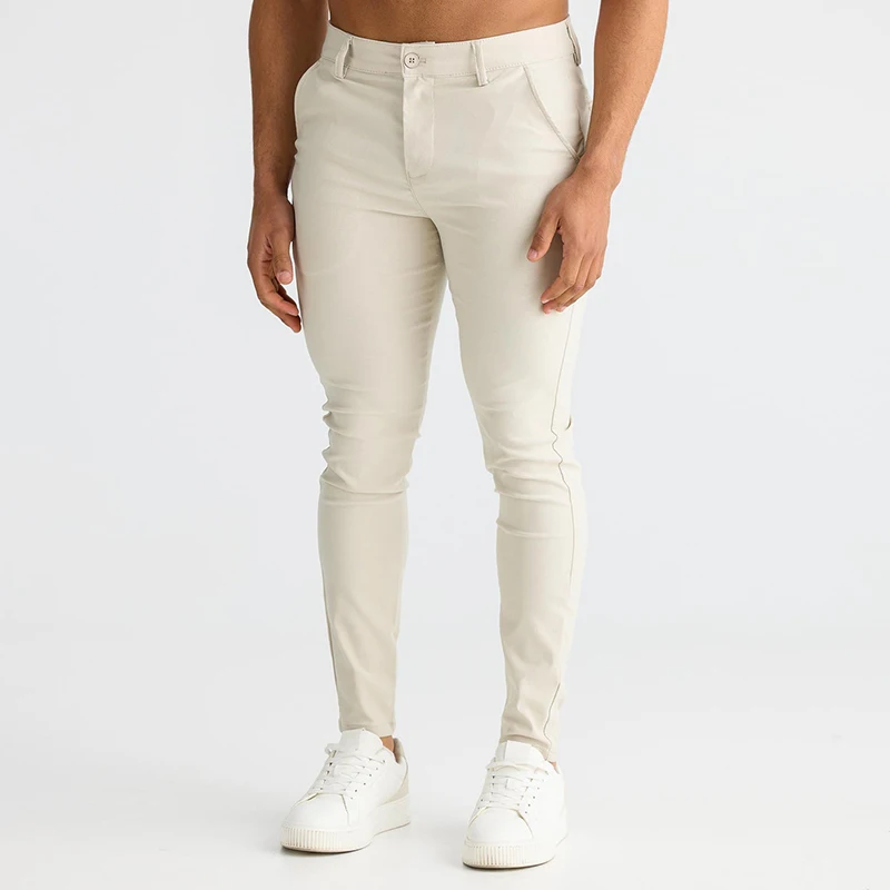 Men Skinny Pant Sand Color Straight Classic Trousers Casual Daily For Office Parties Male Cowboy Pants