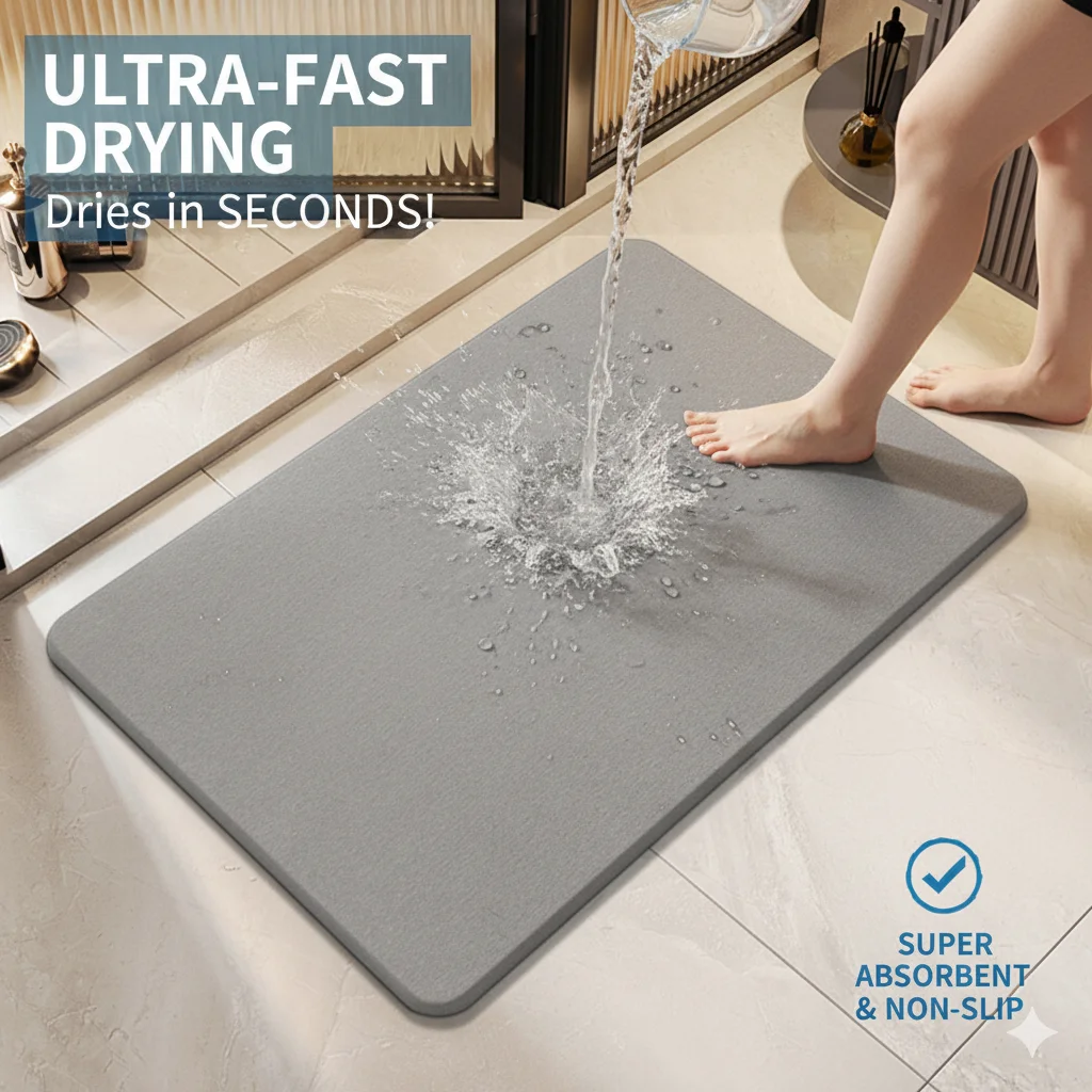 Stone Diatomite Earth Bath Mat High Water Absorbing Diatomite Rug Quick Dry Non Slip Shower Floor Mats Bathroom Toilet Kitchen