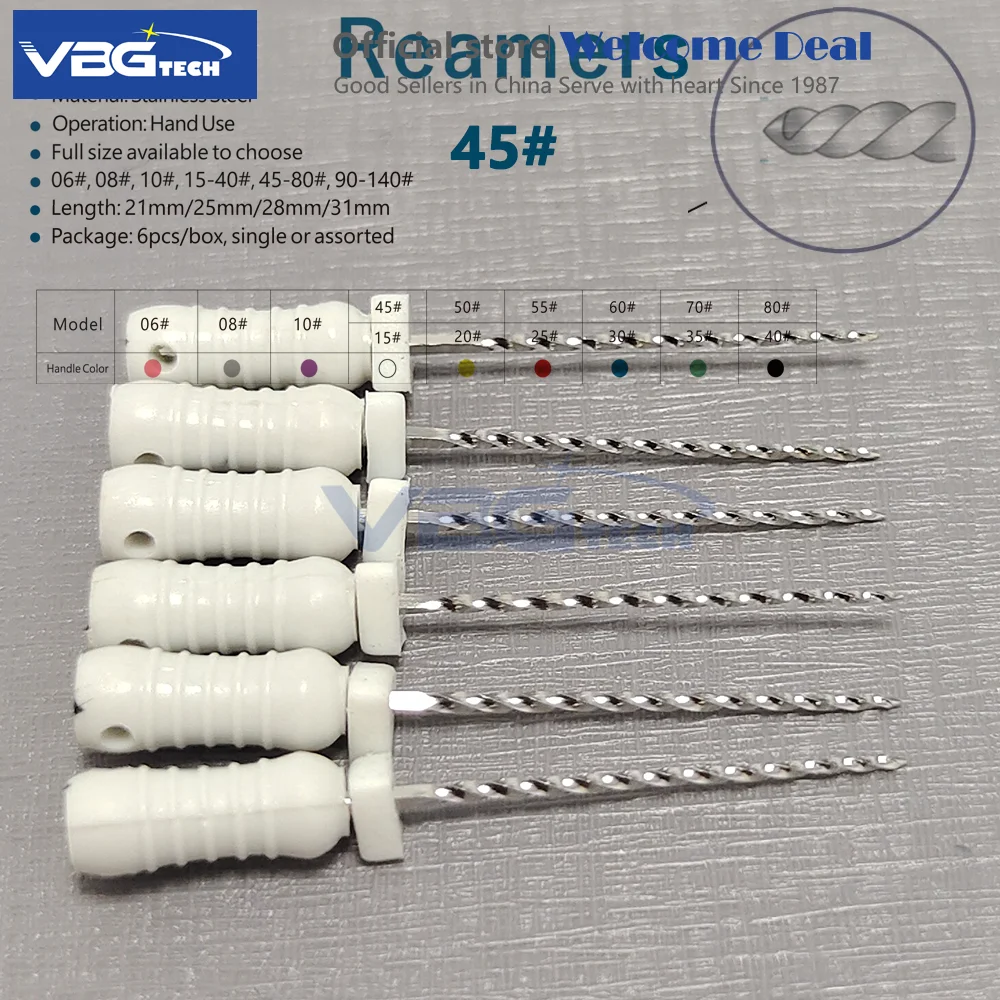 6pcs/kit Dental Reamers Files Root Canal Dentist Materials Hand Use Stainless Steel R Files 21mm/25MM/31MM Dentaire Useful Lab