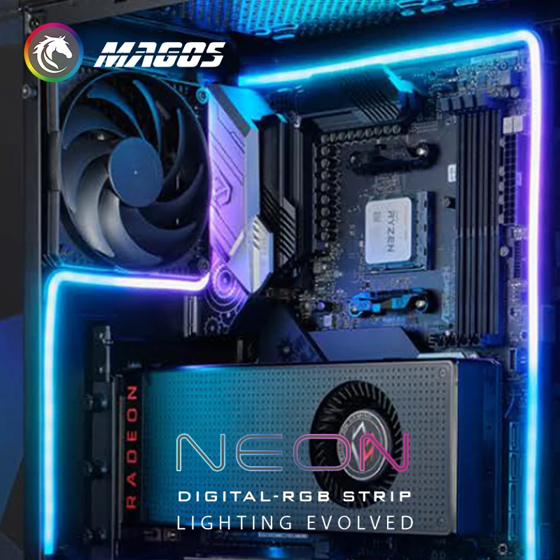 Phanteks PC Case MOD DIGITAL RGB NEON LED KIT, 5V 3Pin ARGB LED Strip compatible con ASUS/GIGA/MSI SYNC