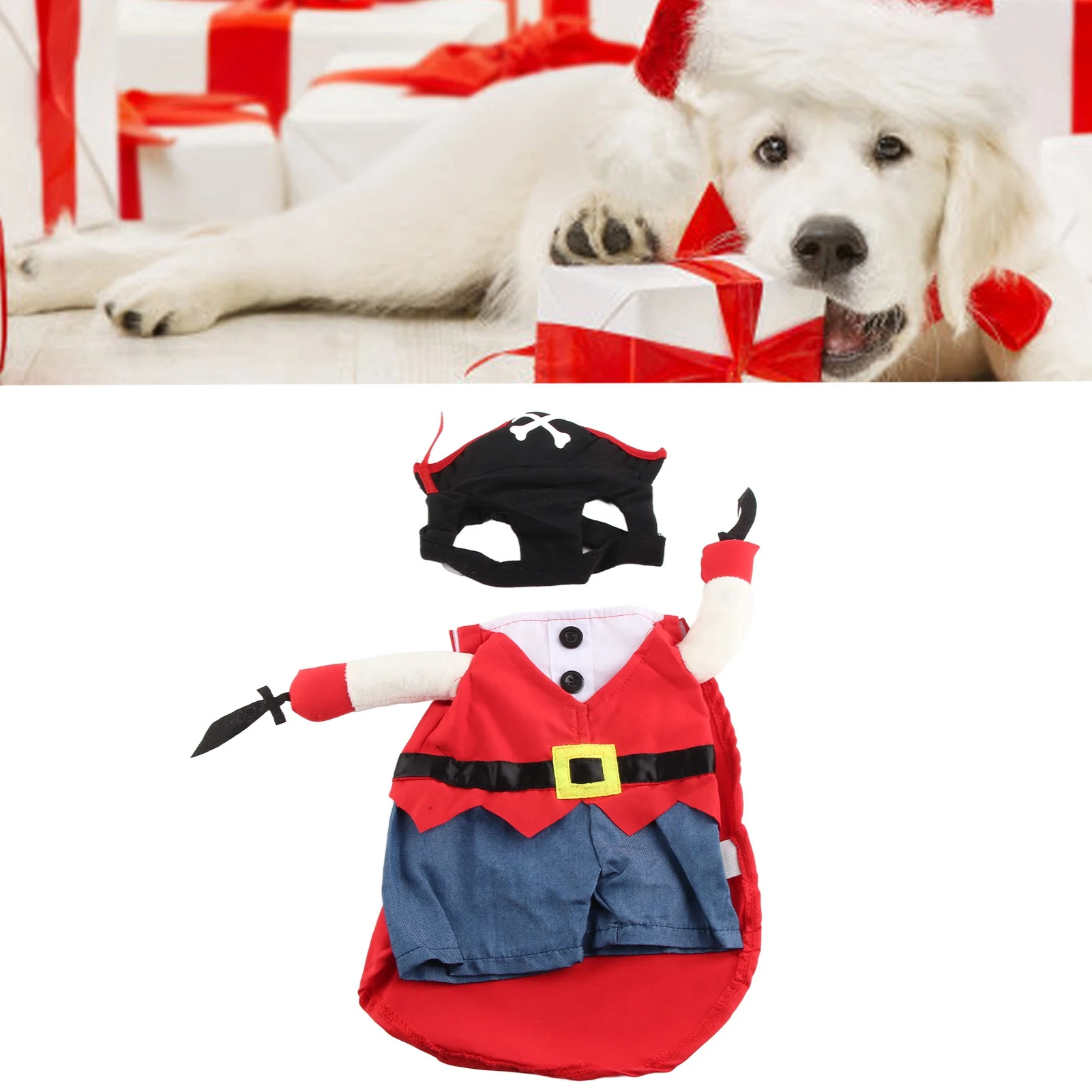 Dog Pirate Costume With Hat Soft Comfortable Bright Colors Cute Funny Dog Cosplay Clothes For Christmas Halloween