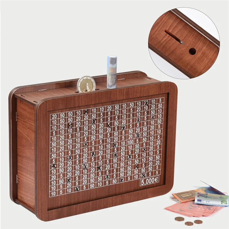 YSUN-Wooden Piggy Bank For Adult Kids, Money Box With Counter, Money Saving Tin, Money Box With Counting Target Durable 10000 Eu