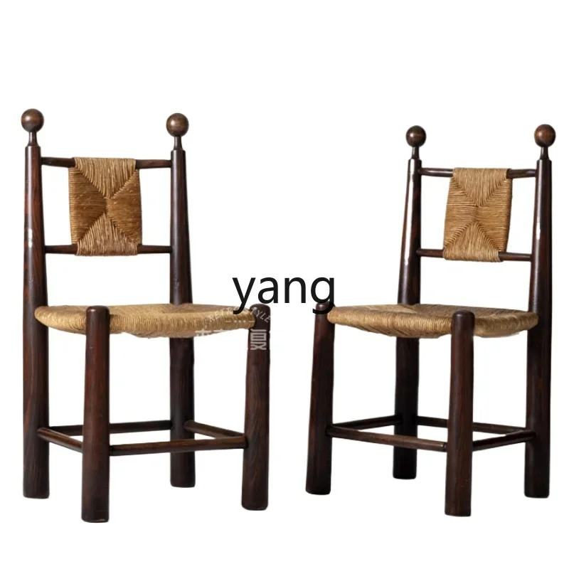 

Yjq solid wood woven rattan medieval dining chair French retro style book table and chair B & B cafe leisure