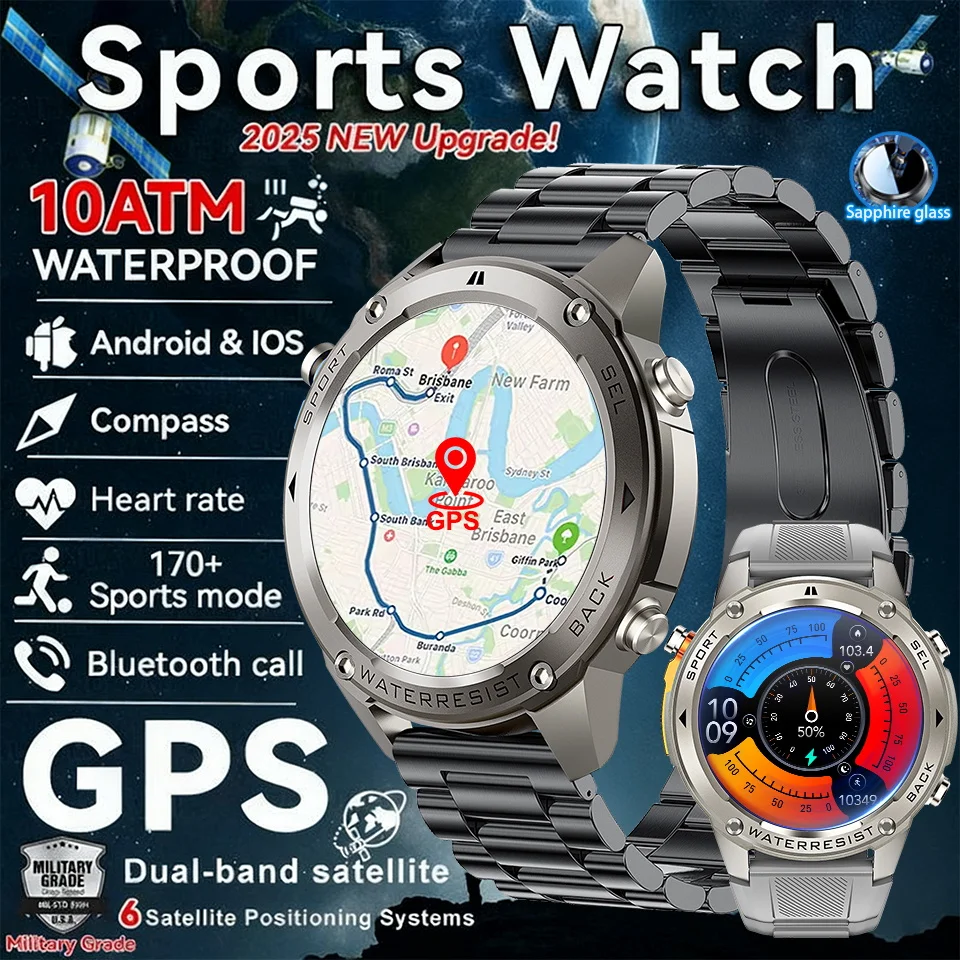 T-Rex 3 GPS 스포츠 방수 스마트워치 GPS 듀얼밴드 위성 10ATM 방수 500mAh 배터리 통화 2025 신형 남성 스마트워치