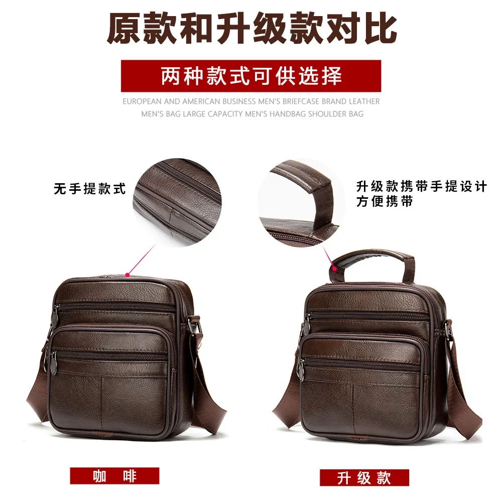 Messenger Bag for Men Genuine Leather Crossbody Bag Male Travel Outdoor Shoulder Bag Zipper Men's Leather Handbag Phone Purse