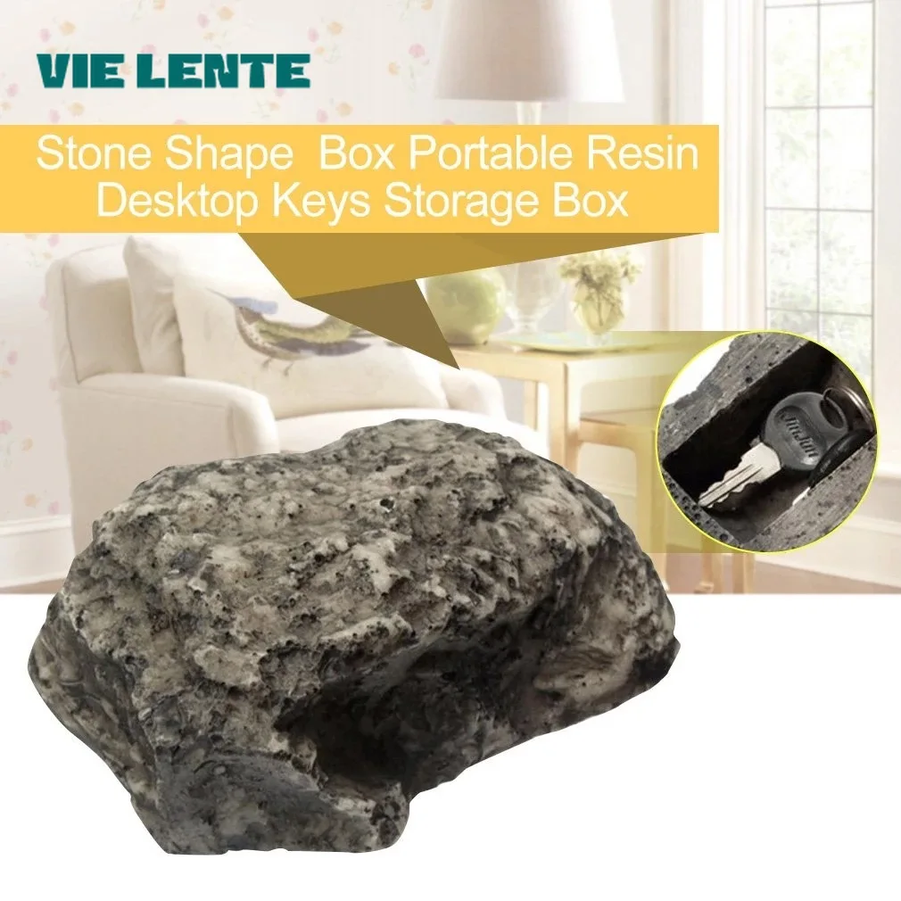 2pcs/set Creative And Fashionable Fake Stone Novelty Stone Storage Resin Key Box Simulated Stone Spare Key Storage