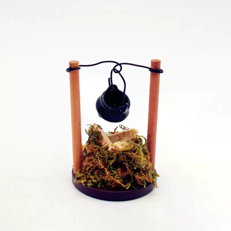 DIY Puppenhaus Spielzeug Miniatur Outdoor Garten Szene Lightable Hängen Herd Feuer Haufen Modell Küche Brennholz Haufen Kinder Pretend Spielzeug