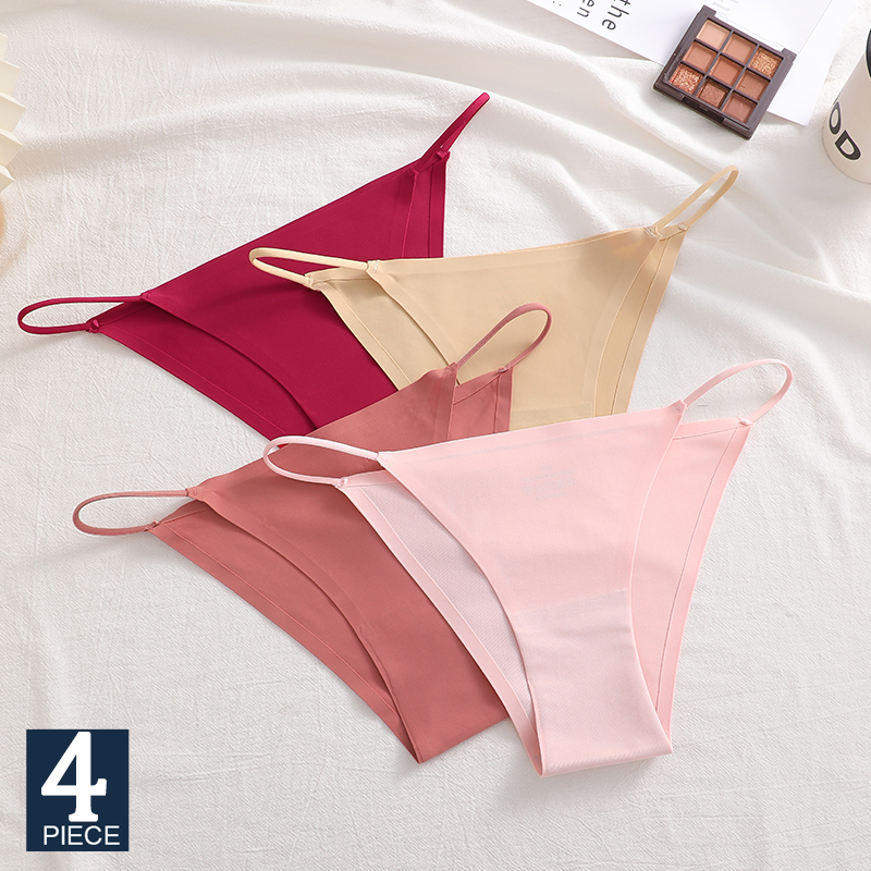  FINETOO 4Pcs/Set Women's Seamless Thong Underwear Thin Strap Low Rise Soft Comfortable Invisible No Show Panties Multi Color Set 