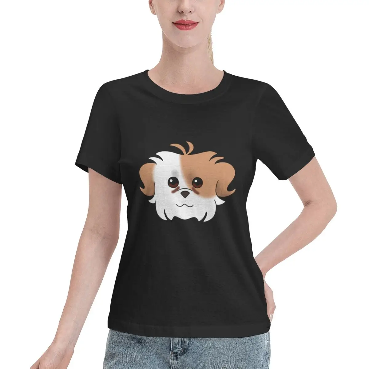 Great Deal Apricot Short Ear Maltipoo Right Eye Patch Tear Stains Women's T-shirt Versatile Wear Plain Cotton Top