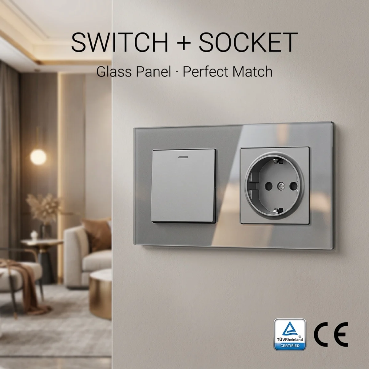 Joyhope Grey Color Glass Plate European Standard Wall Recessed Doorbell Switch, 1 Gang 2 Gang 3 Gang Light Switch