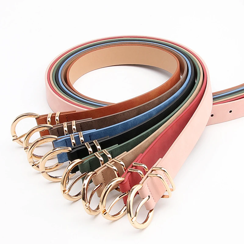 

105CM Women Belts PU Leather Simple Metal Buckle Belt Casual Versatile Girls Dress Jean Pants Waistband Belts Fashion Accessory