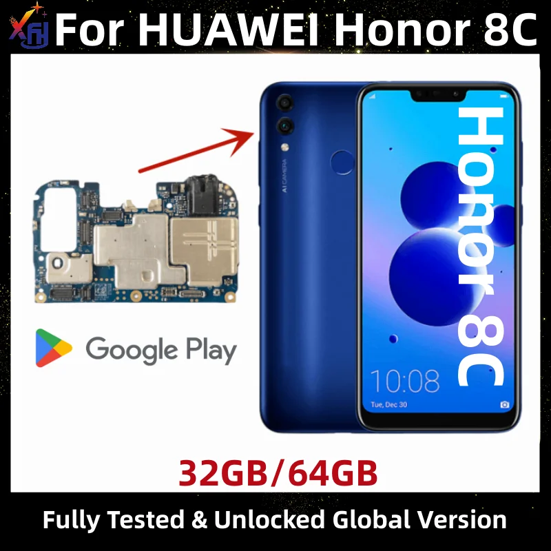 

Motherboard for Huawei Honor 8C, 32GB, 64GB, Global ROM, Original Mainboard, with Snapdragon 632 Processor